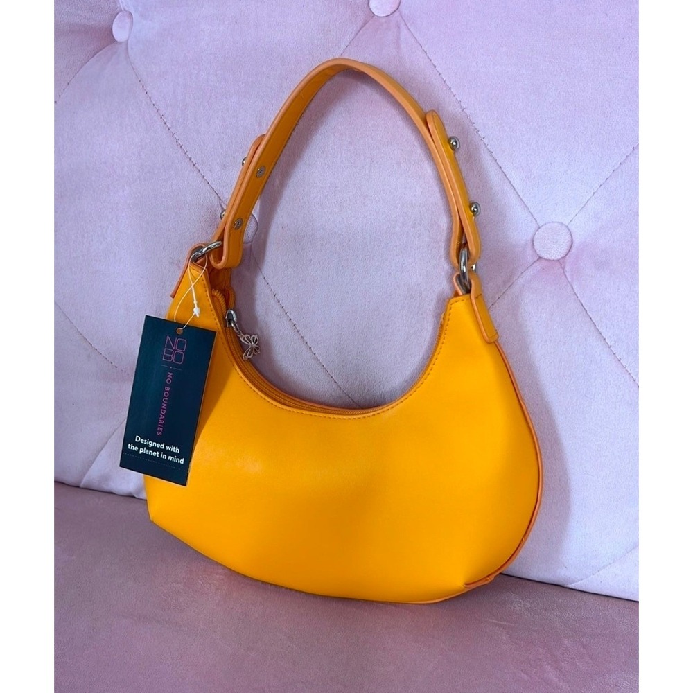No Boundaries Orange Shoulder Bag Crescent Style Studded Strap Butterfly Charm
